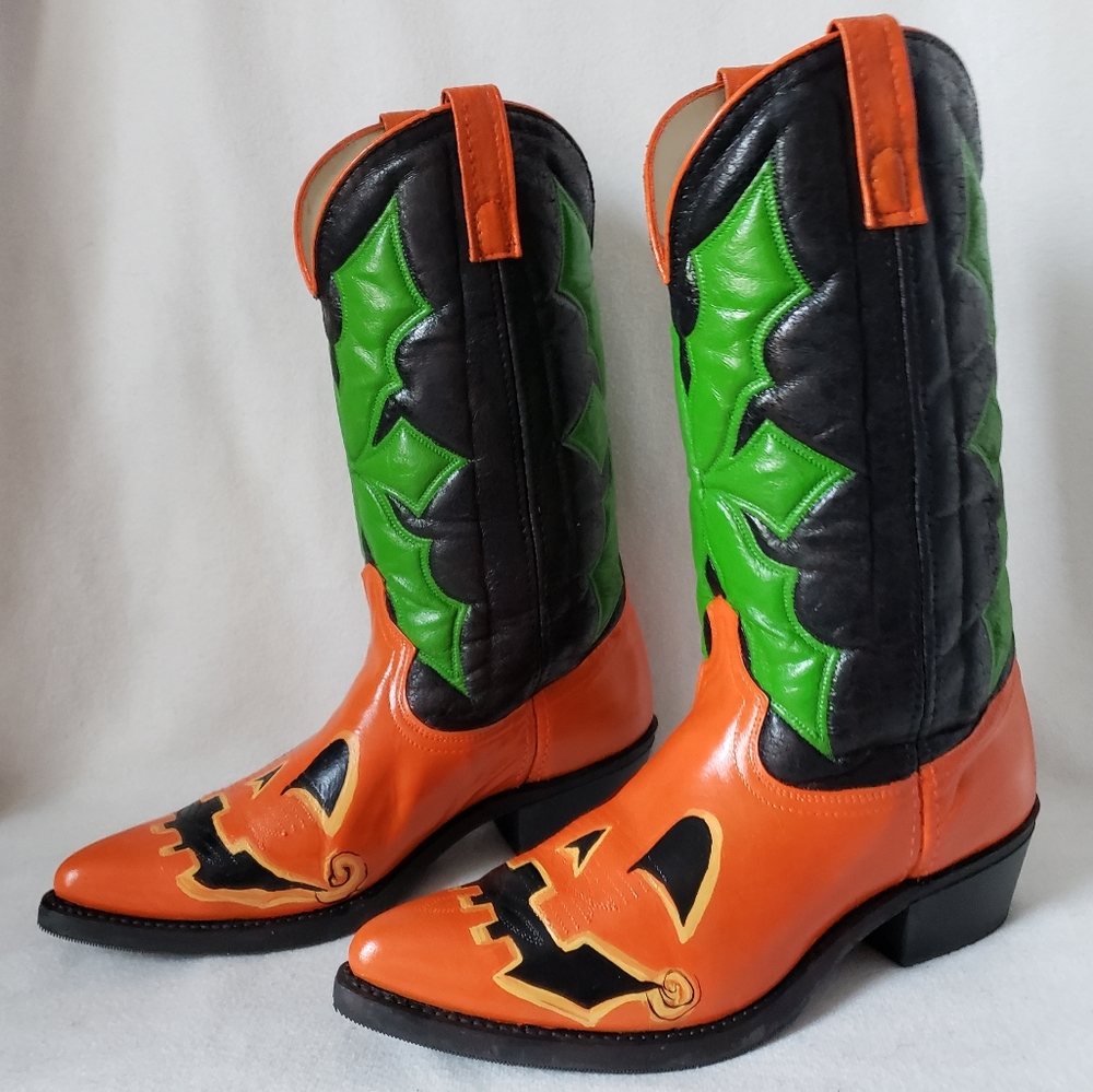 ❌SOLD❌Custom Jackolantern Vintage ACME Western Boots Pumpkin Cowboy Boots - Picture 7 of 14